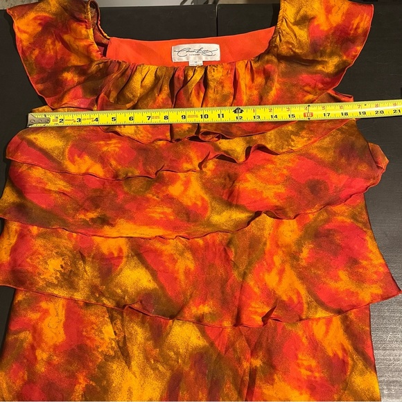 Colleen Lopez Top Size M Orange Tiered Ruffles Layered Short Sleeve Fall Autumn - Picture 7 of 8
